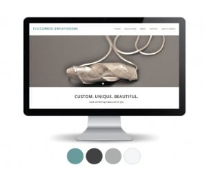 The website for PJ O’Connor Jewelry Designs uses softer variations of black and white for a modern and simple aesthetic.